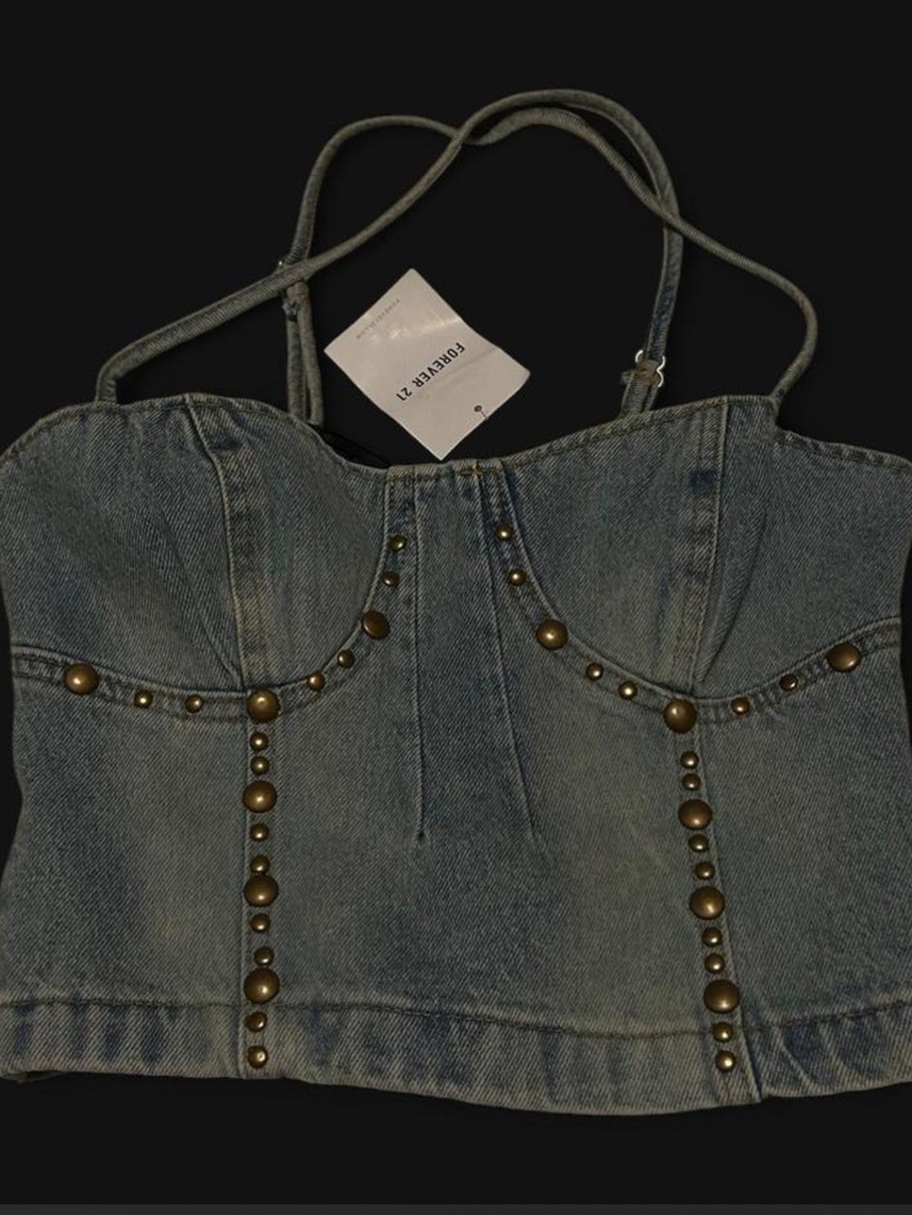 Forever 21 Blue Denim Studded Bustier Crop Top